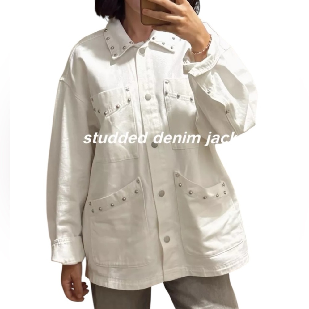 Universal Thread White Studded Oversized Denim Jacket